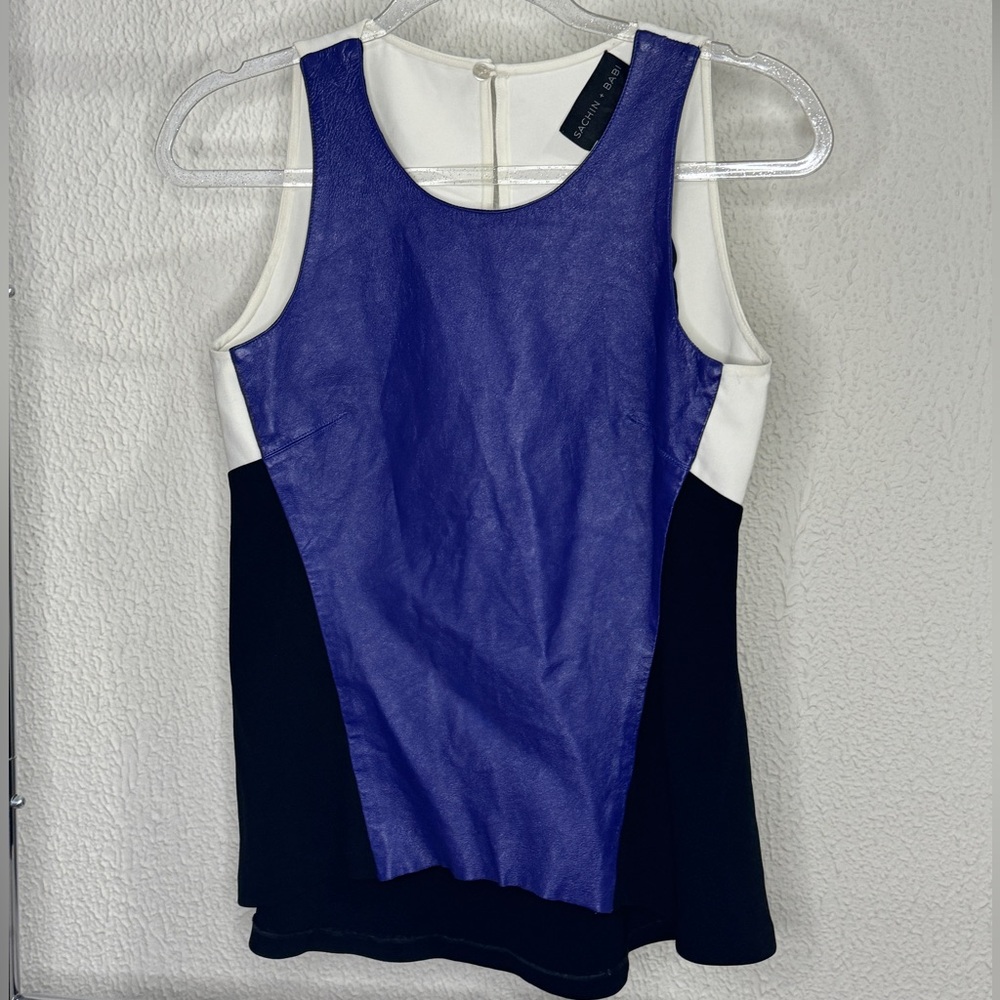 SACHIN + BABI Lamb Leather Scoop Neck Top